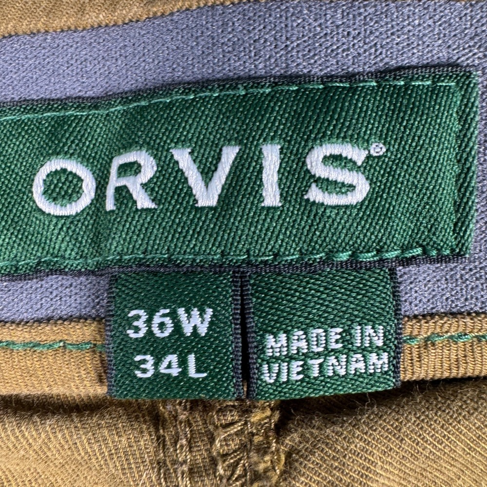 Orvis Mens Five Pocket Straight Leg Pants Brown Khaki Trust Your Fly 36x34 - Picture 2 of 13